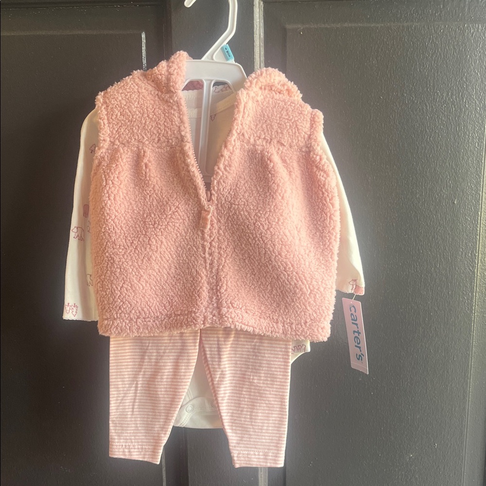 Carter's Soft Pink Fleece Vest Outfit